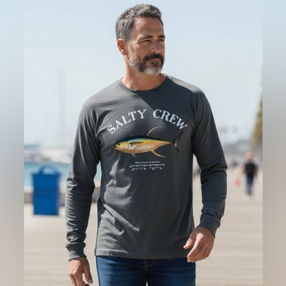 NWT Salty Crew Ahi Mount Tech LS Tech T-Shirt - Athletic Heather